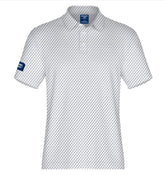 White short-sleeve shirt with a subtle pattern on a white background