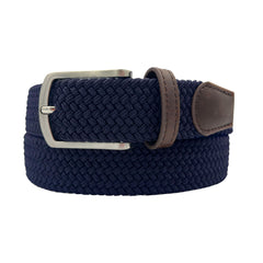 Essential Flex Braided Stretch Belt - Navy Blue with Leather Tip & Nickel Buckle